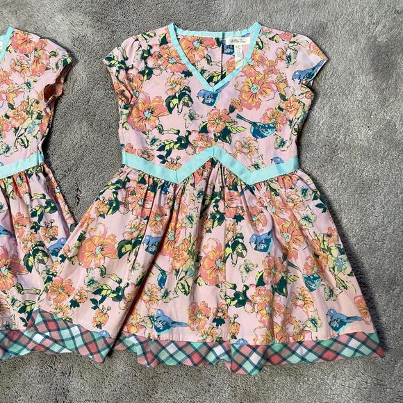 Matilda Jane Twin Girls Dresses Size 4T Easter Birds Floral Pink Blue - Picture 2 of 10